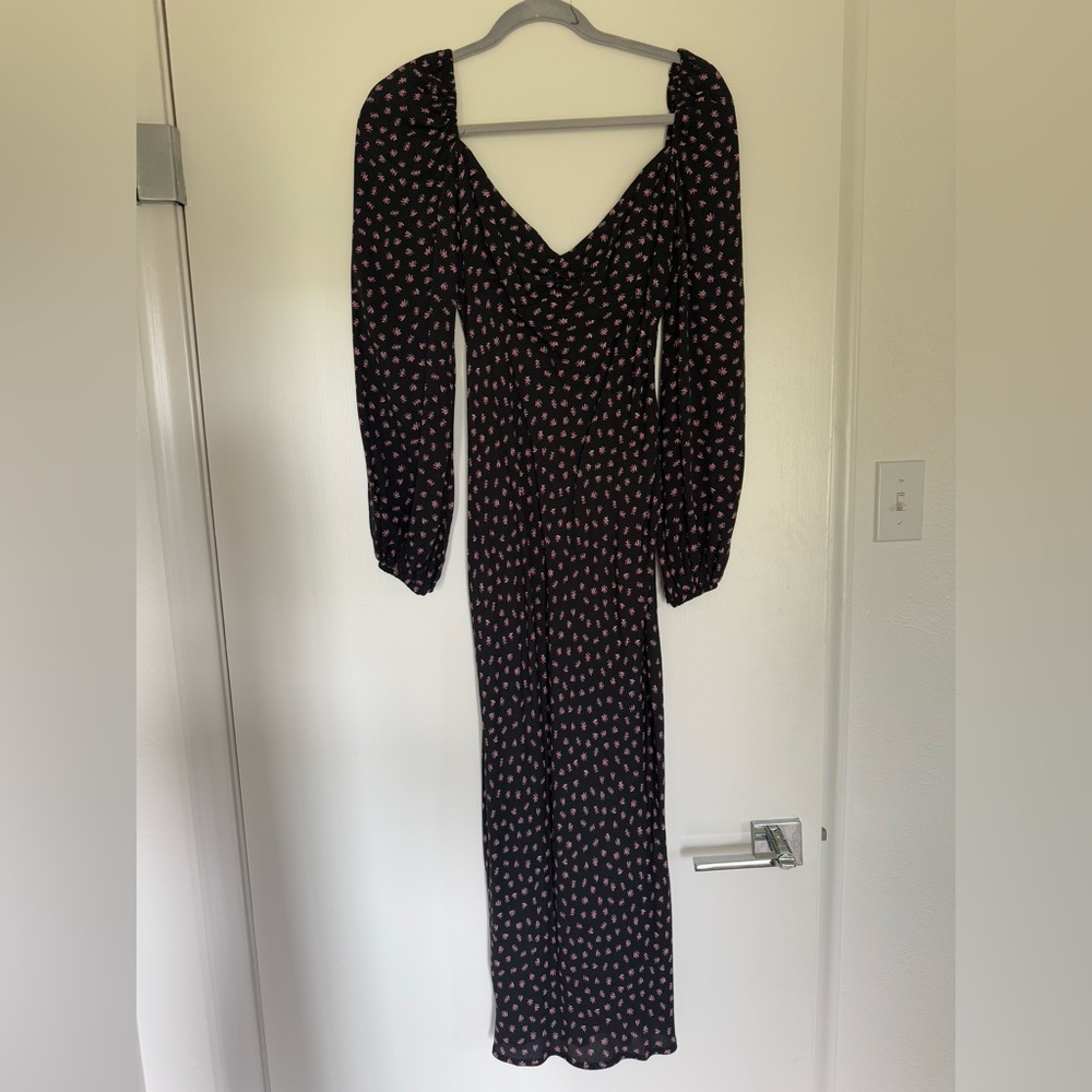 AFRM black/floral long sleeve midi dress